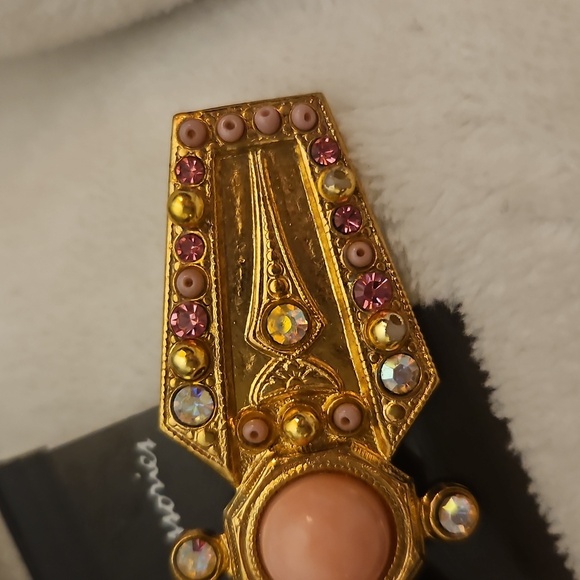 Vtg LISA & LESLEY Pink Aurora Borealis Rhinestone Art Deco Brooch - Picture 6 of 7